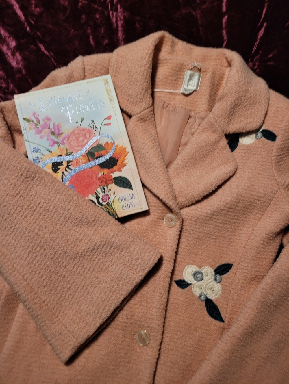 LC Lauren Conrad Pink Coat With Floral Appliques